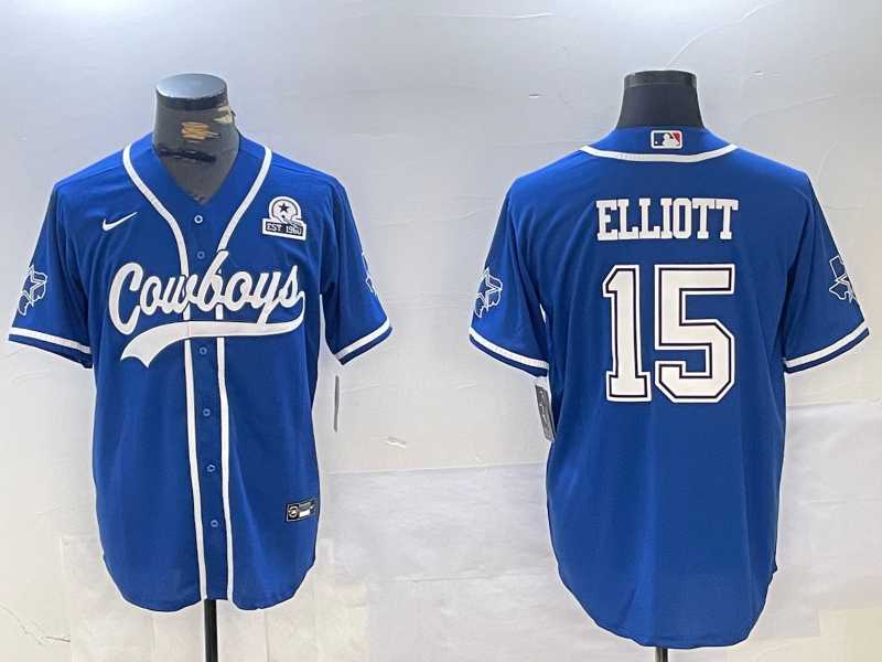 Men%27s Dallas Cowboys #15 Ezekiel Elliott Light Blue With 1960 Patch Cool Base Stitched Baseball Jersey